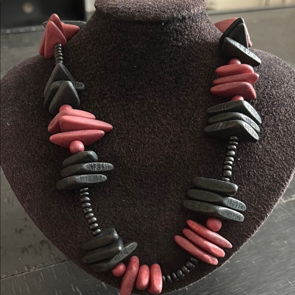 Vintage Wood Boho Geometric Beaded Necklace​